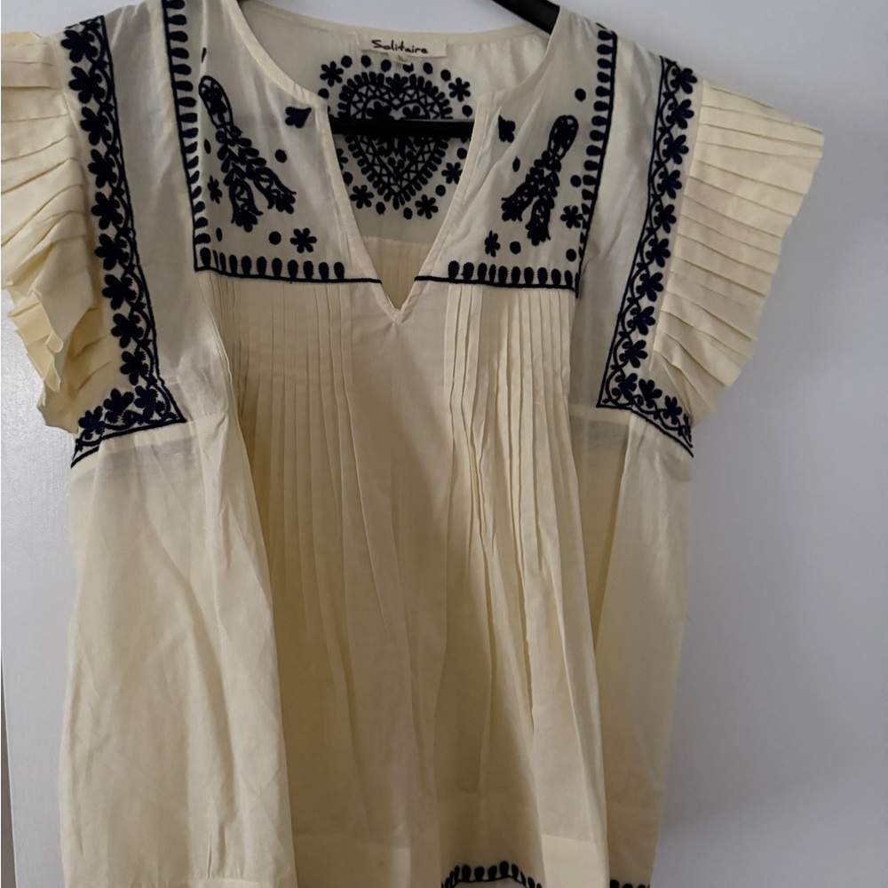 Solitaire Cream and Black Embroidered Blouse